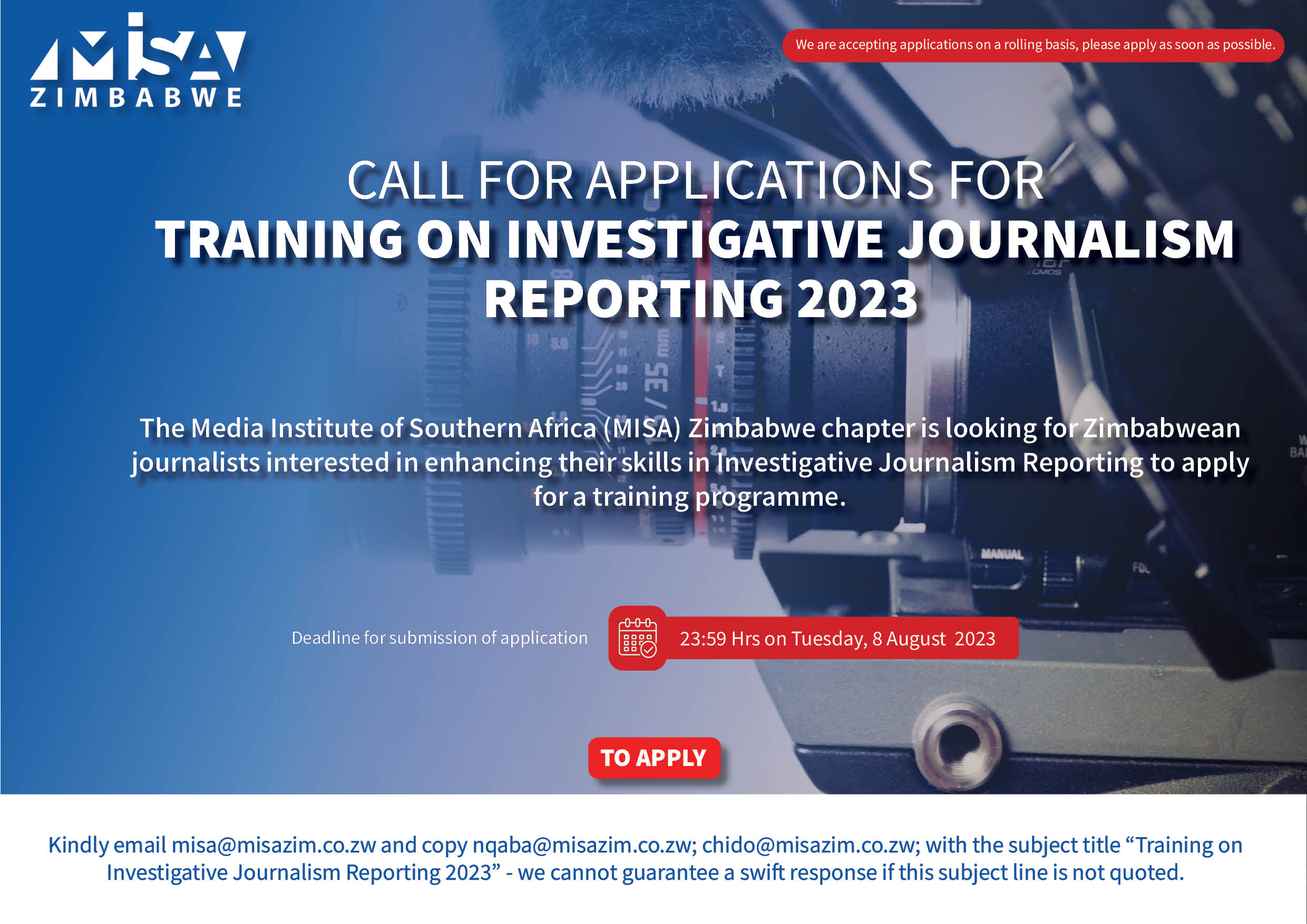 Call for Applications for Training on Investigative Journalism Reporting 2023