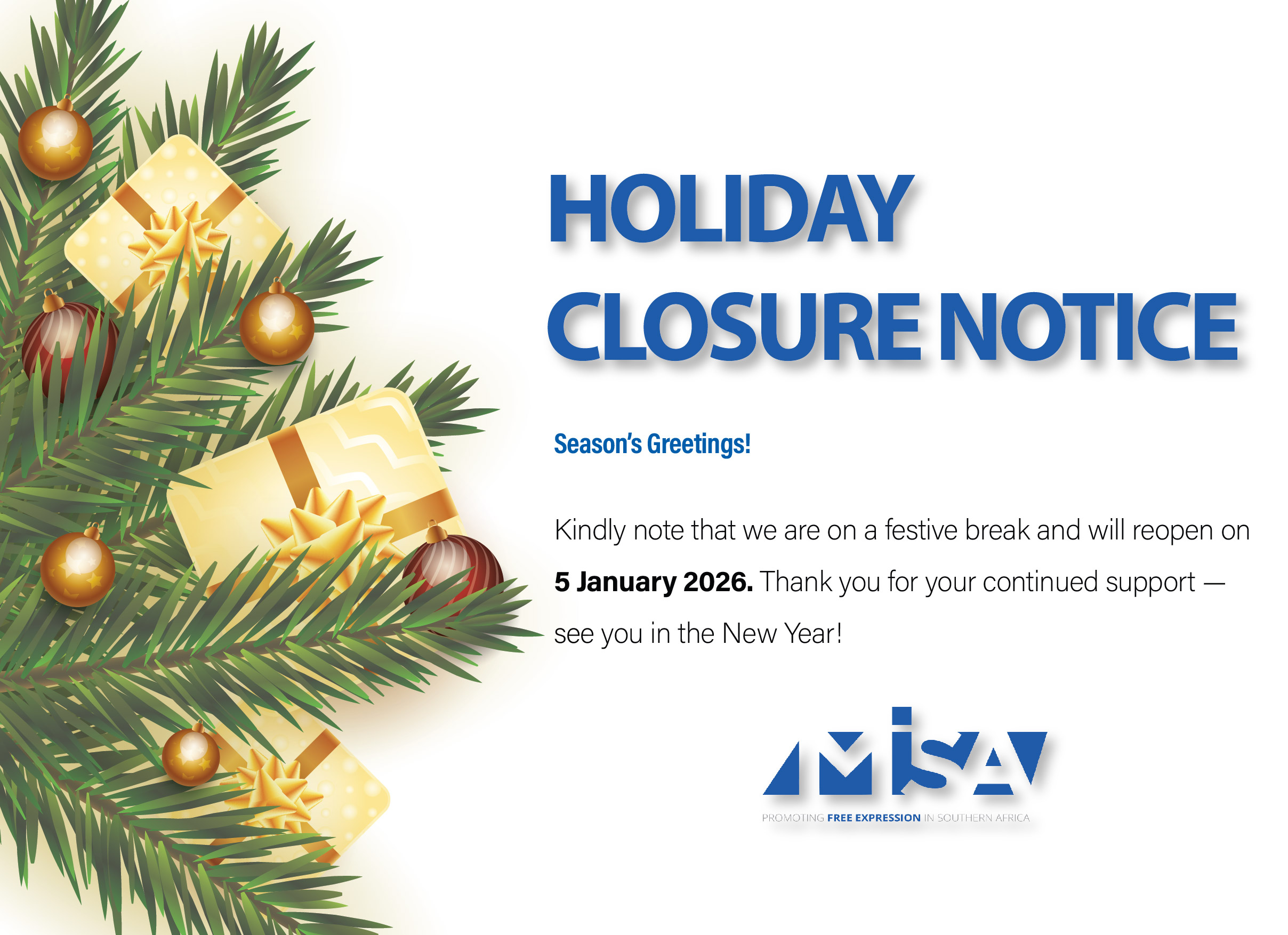 Holiday Closure Notice